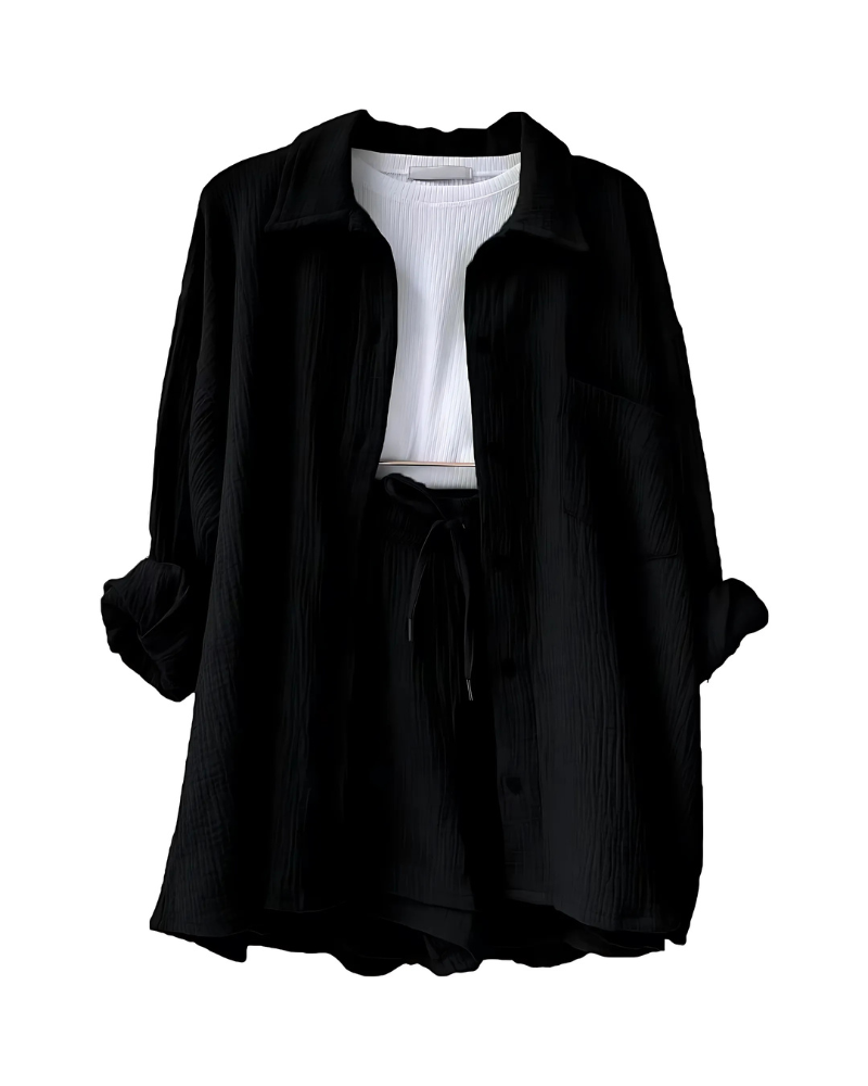Maylee – Textured Button-Up Short Set
