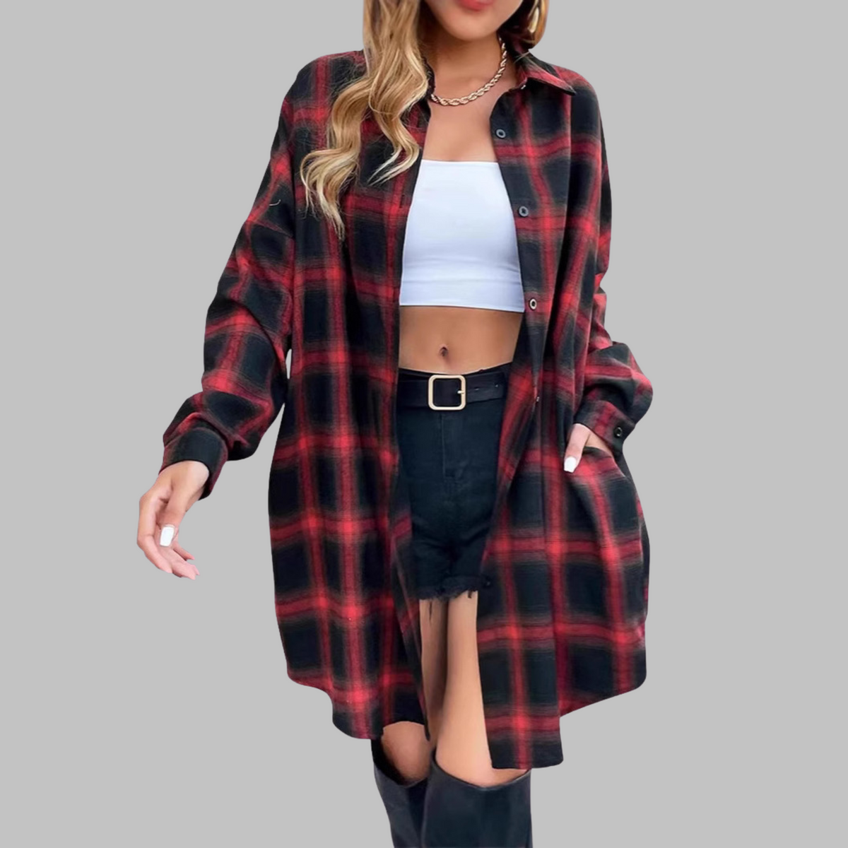 Lowanna – Oversized Plaid Shirt Dress