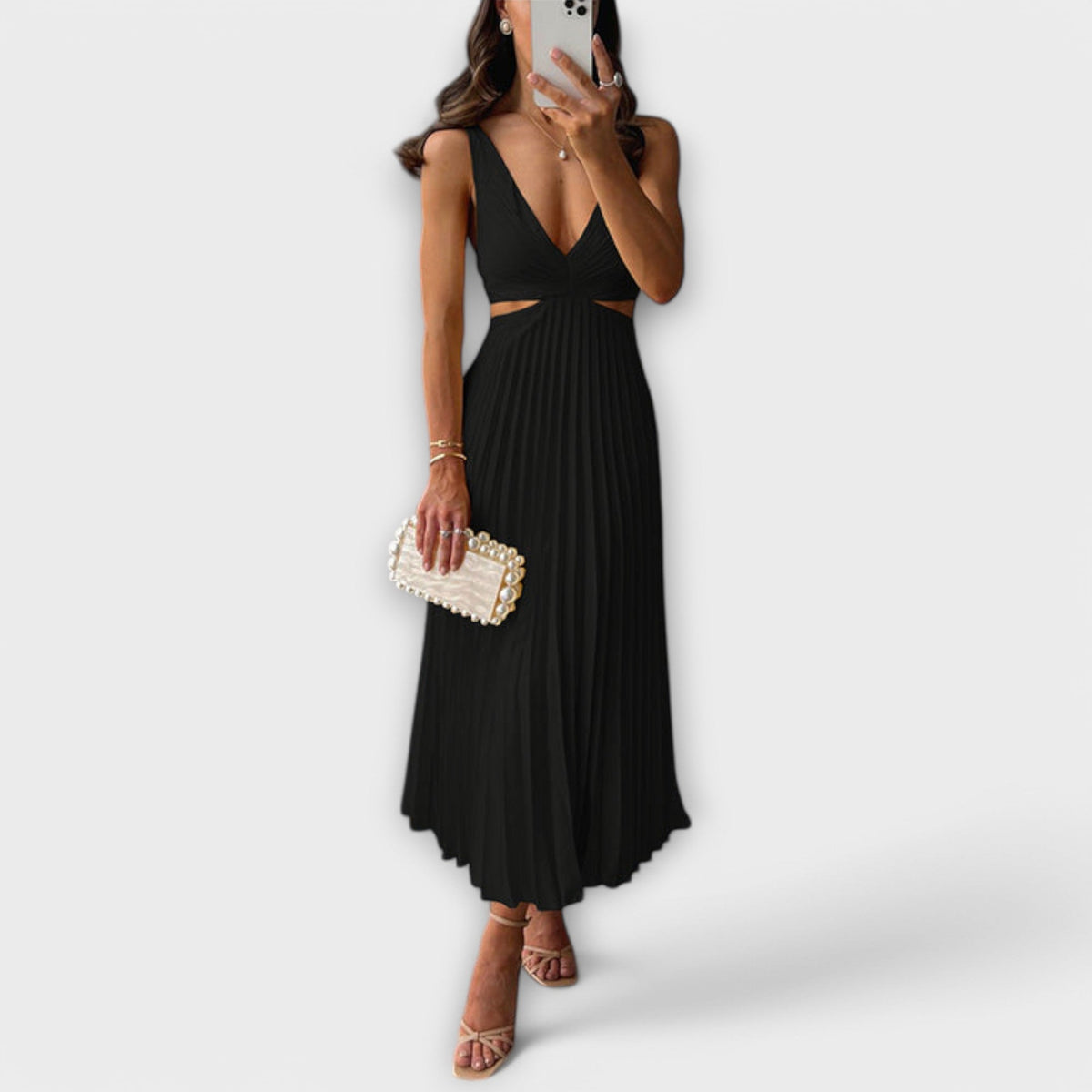 Elegant Midi Evening Dress with Pleating