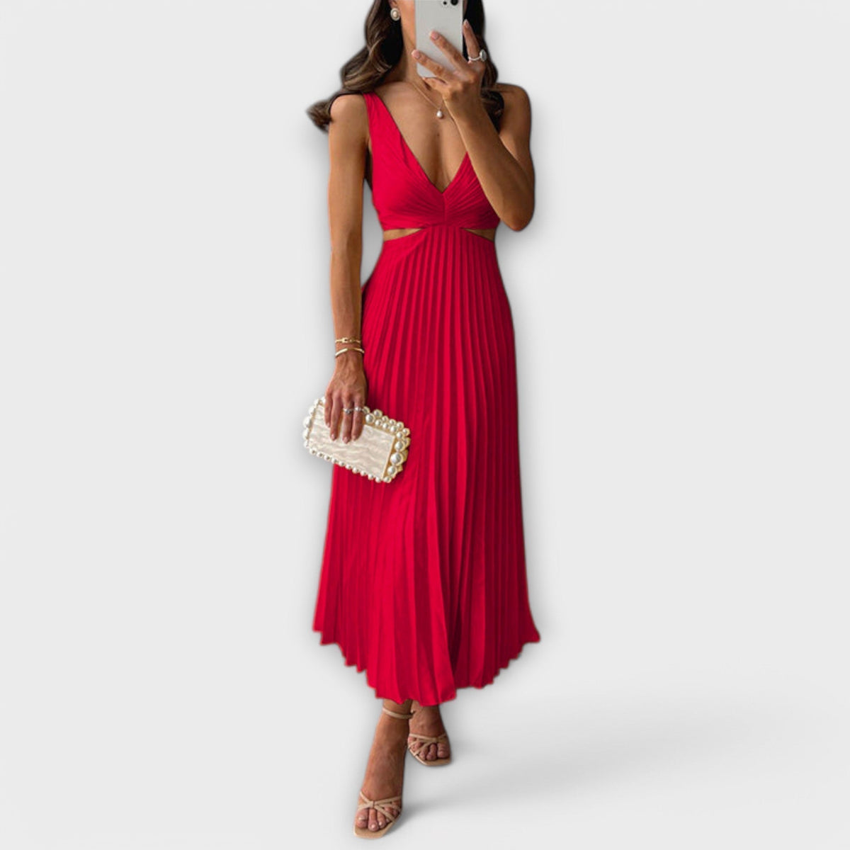 Elegant Midi Evening Dress with Pleating