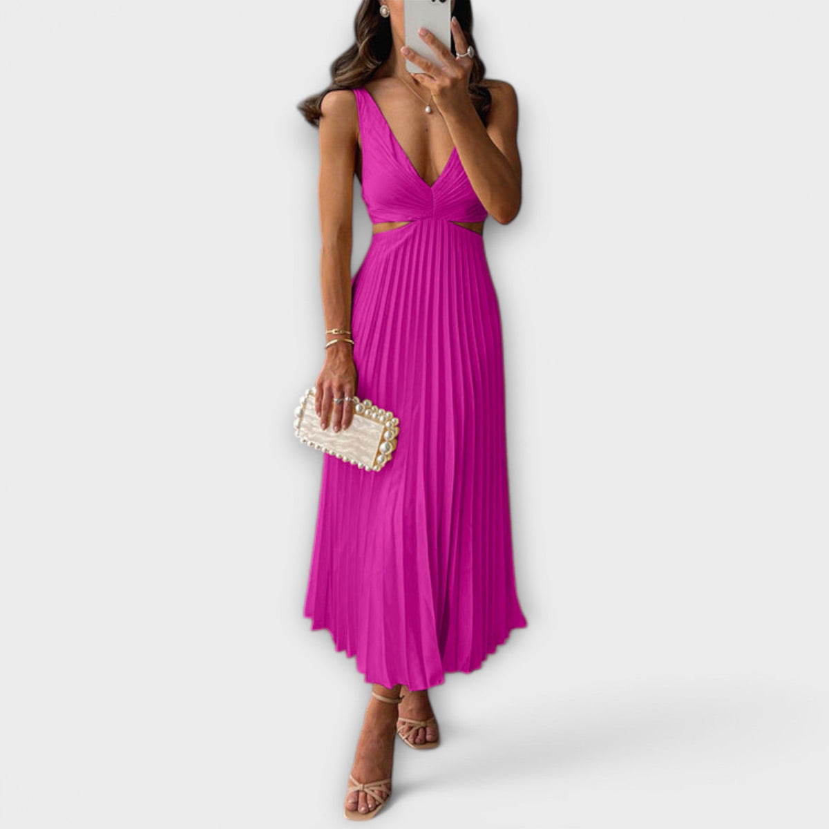 Elegant Midi Evening Dress with Pleating