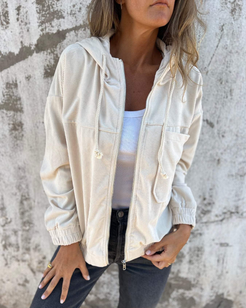 Tahlia – Cord Zip-Up Hooded Jacket