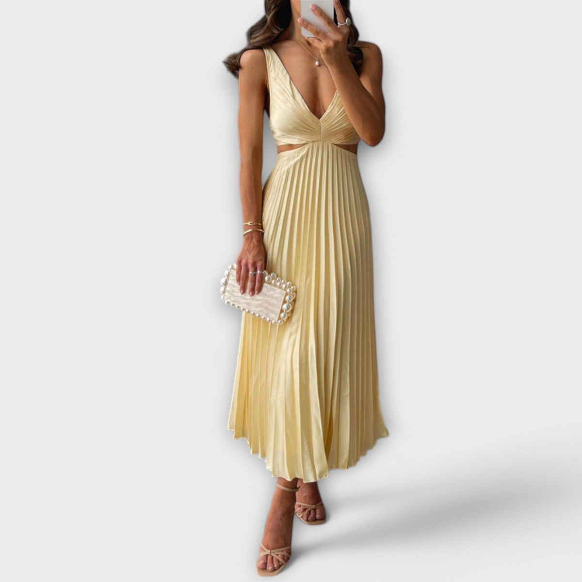 Elegant Midi Evening Dress with Pleating