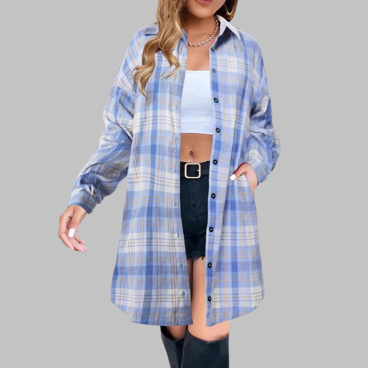 Lowanna – Oversized Plaid Shirt Dress