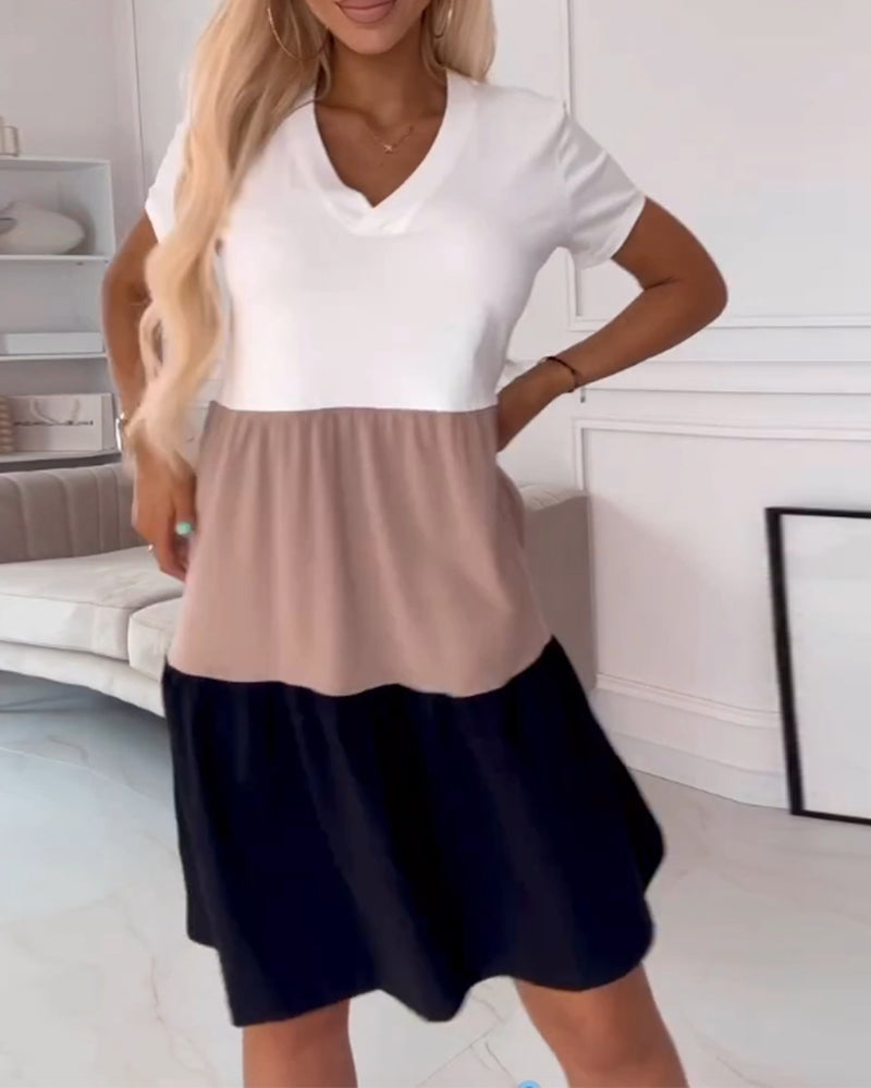 Alva - Colour Block Casual Dress With Short Sleeves