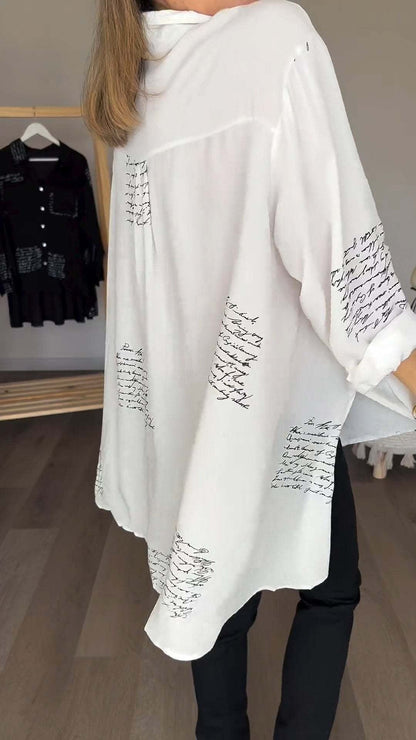 Keirra – Script Print Button-Up Shirt