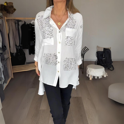 Keirra – Script Print Button-Up Shirt