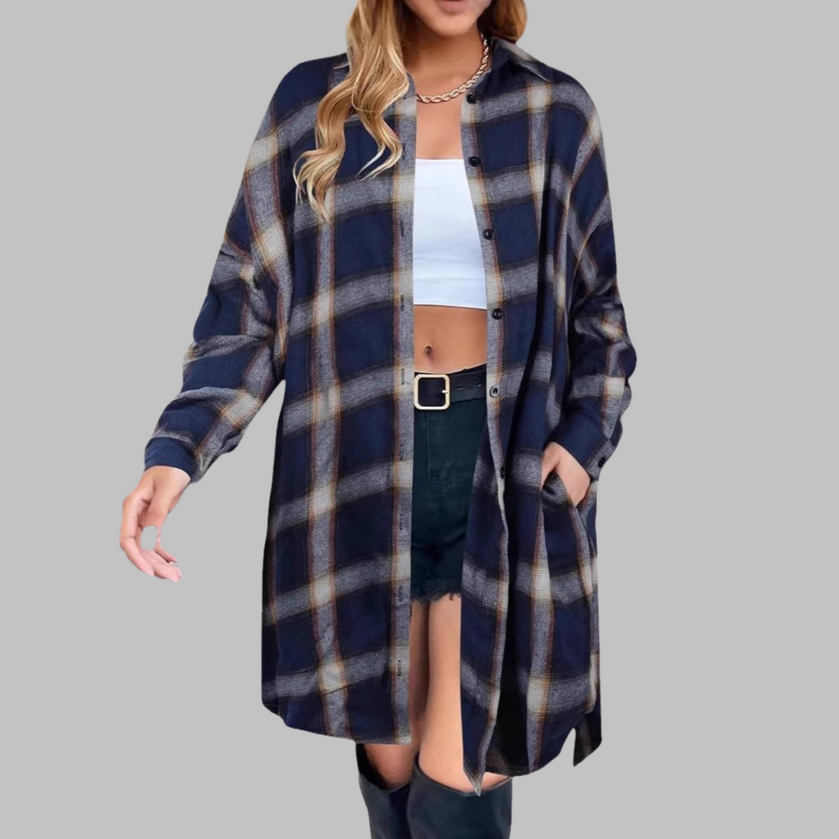 Lowanna – Oversized Plaid Shirt Dress