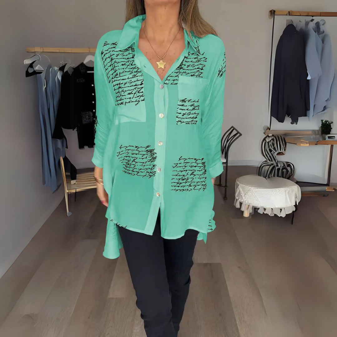 Keirra – Script Print Button-Up Shirt