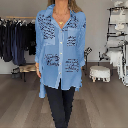 Keirra – Script Print Button-Up Shirt