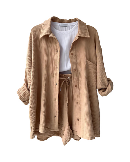 Maylee – Textured Button-Up Short Set