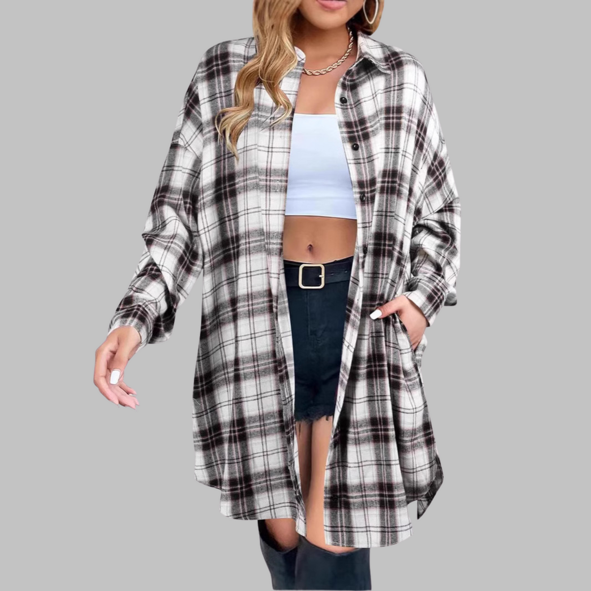 Lowanna – Oversized Plaid Shirt Dress