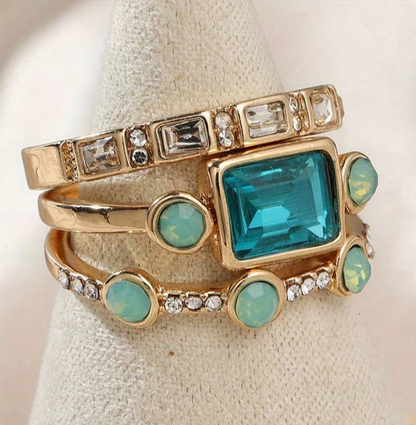 Ocean - Vintage Crystal Ring Set