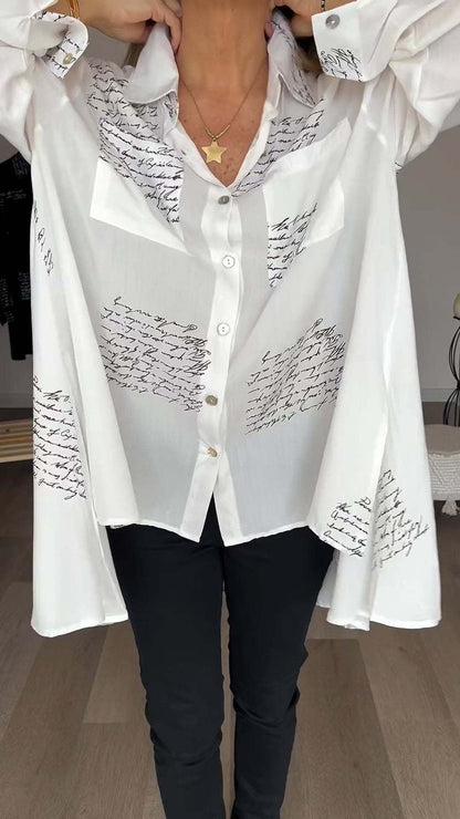 Keirra – Script Print Button-Up Shirt