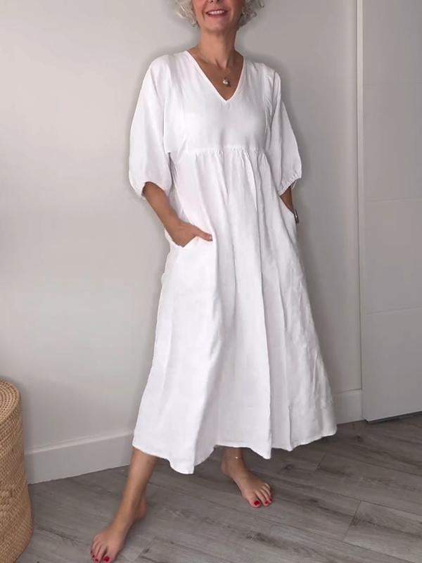 Eeva - Casual Midi Dress With V-Neckline And Pockets