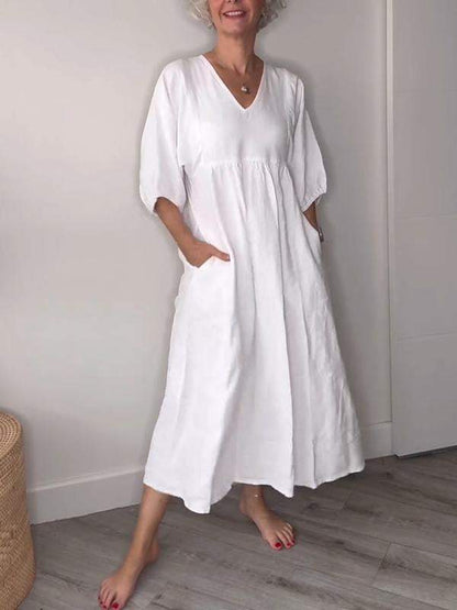 Eeva - Casual Midi Dress With V-Neckline And Pockets