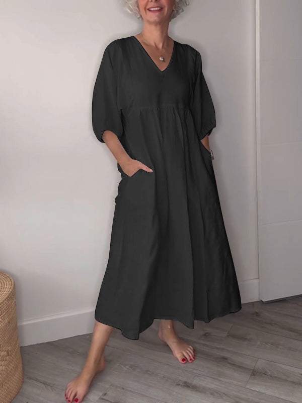 Eeva - Casual Midi Dress With V-Neckline And Pockets