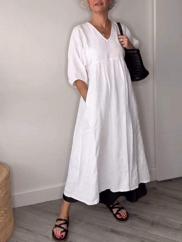 Eeva - Casual Midi Dress With V-Neckline And Pockets