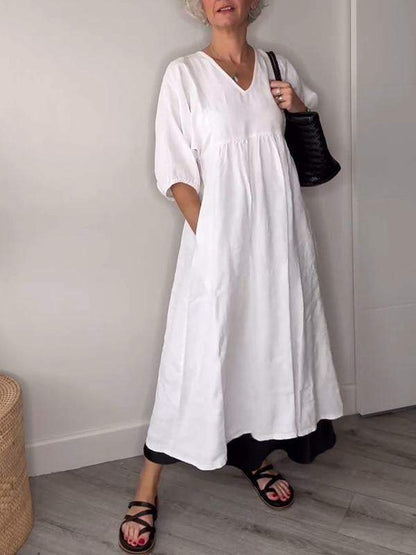 Eeva - Casual Midi Dress With V-Neckline And Pockets